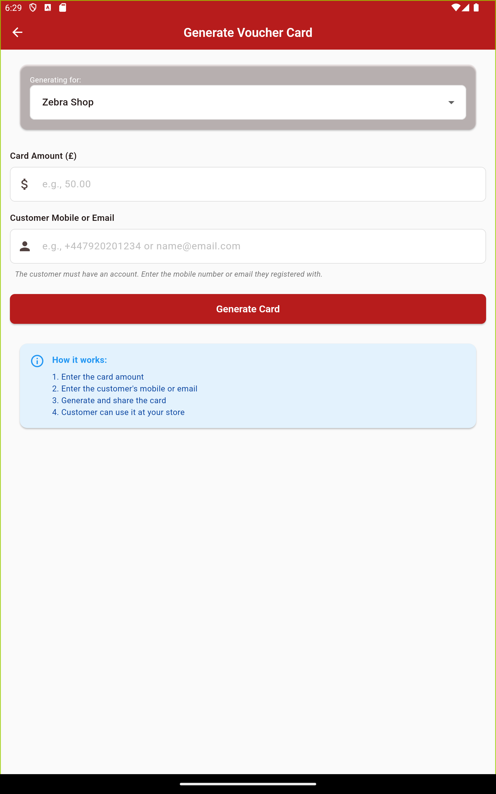 Generate voucher card
